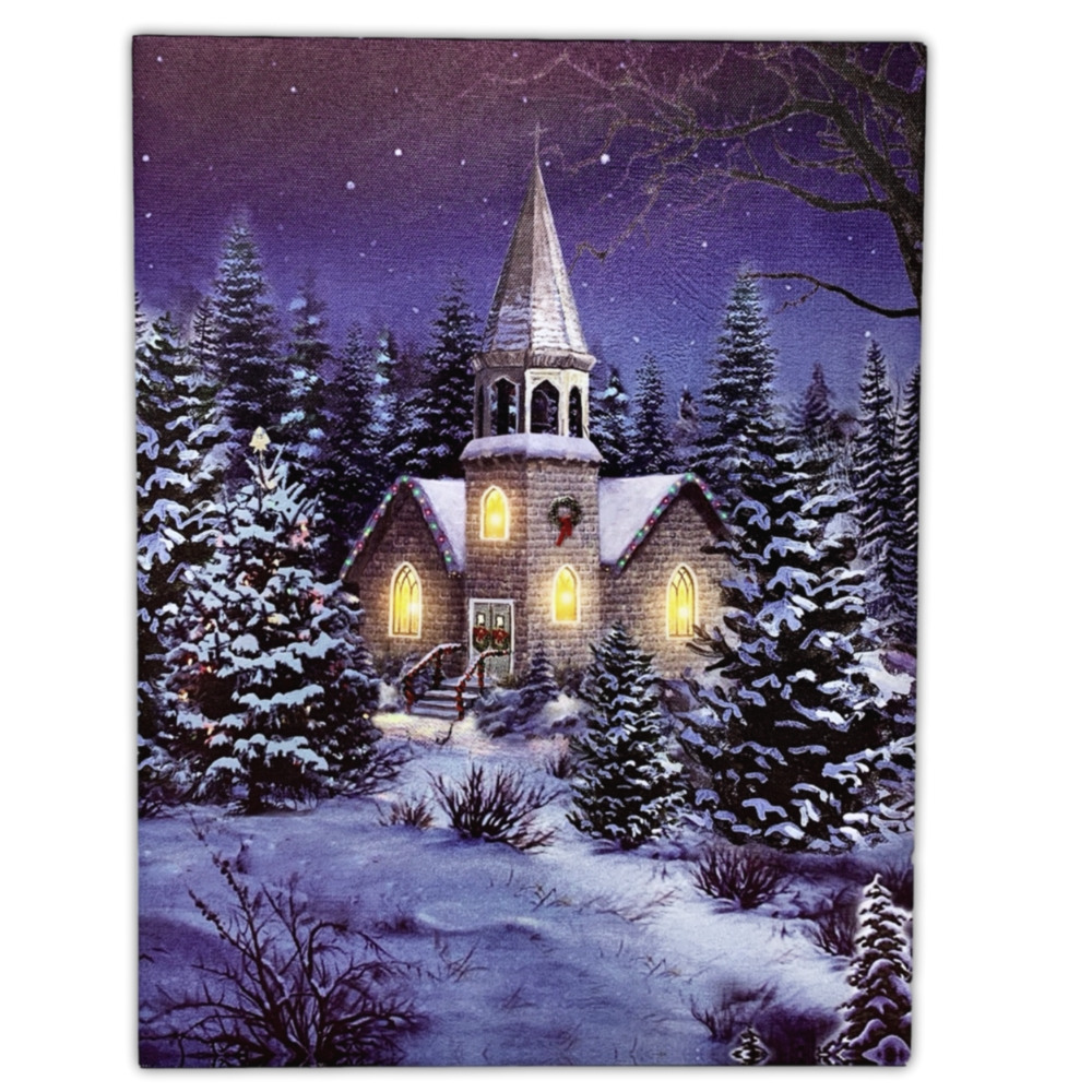 2630 - LED CANVAS PRINT-CHURCH IN THE SNOW