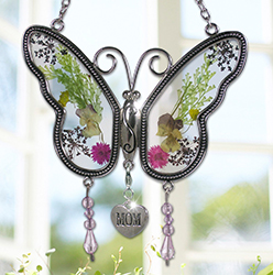 2419 Mom Butterfly Suncatcher With Pressed Flower Wings Between Glass