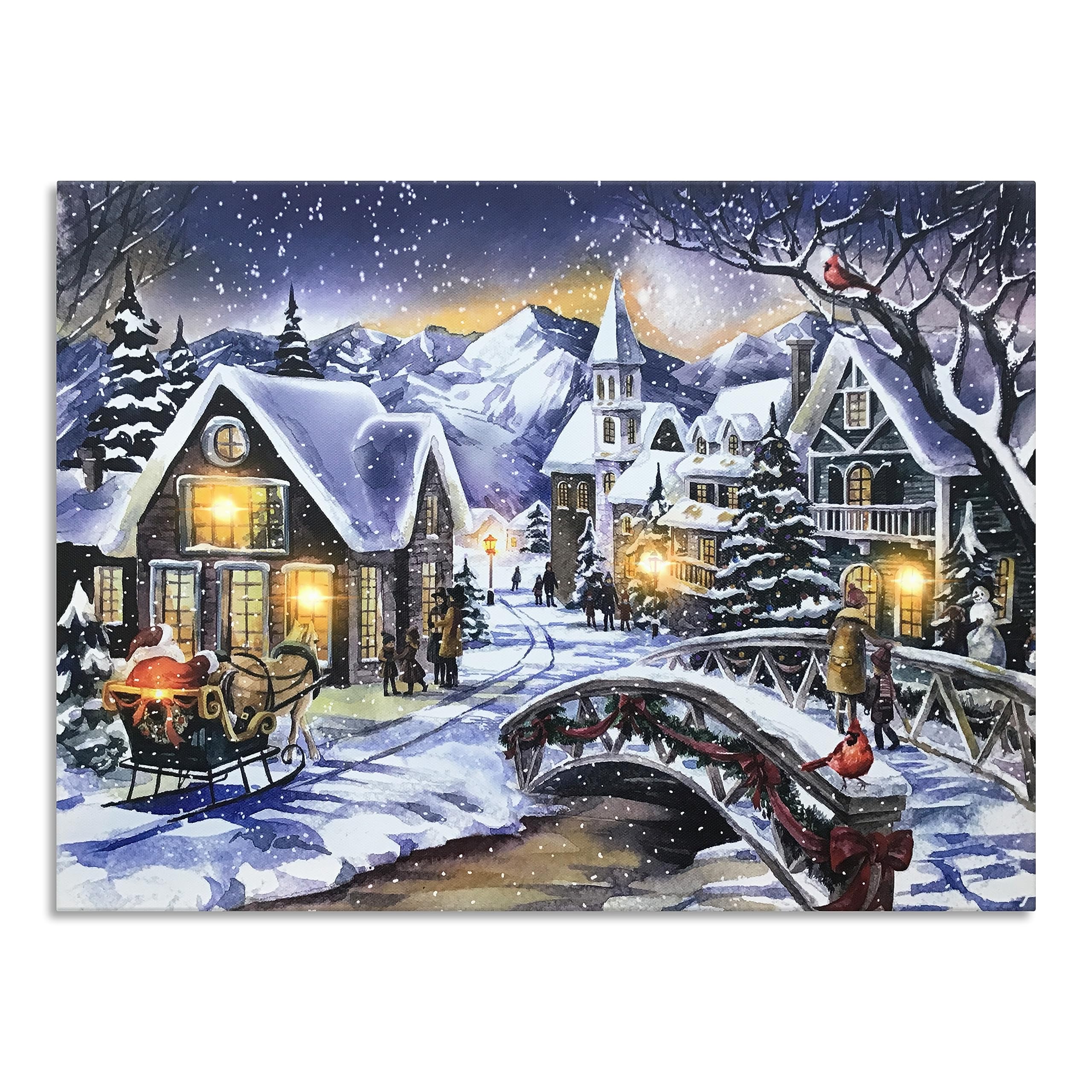 2687 - CANVAS PRINT- SNOWY VILLAGE AND SLEIGH