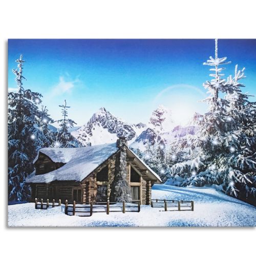 2692 - LED CANVAS PRINT- CABIN IN MOUNTAINS