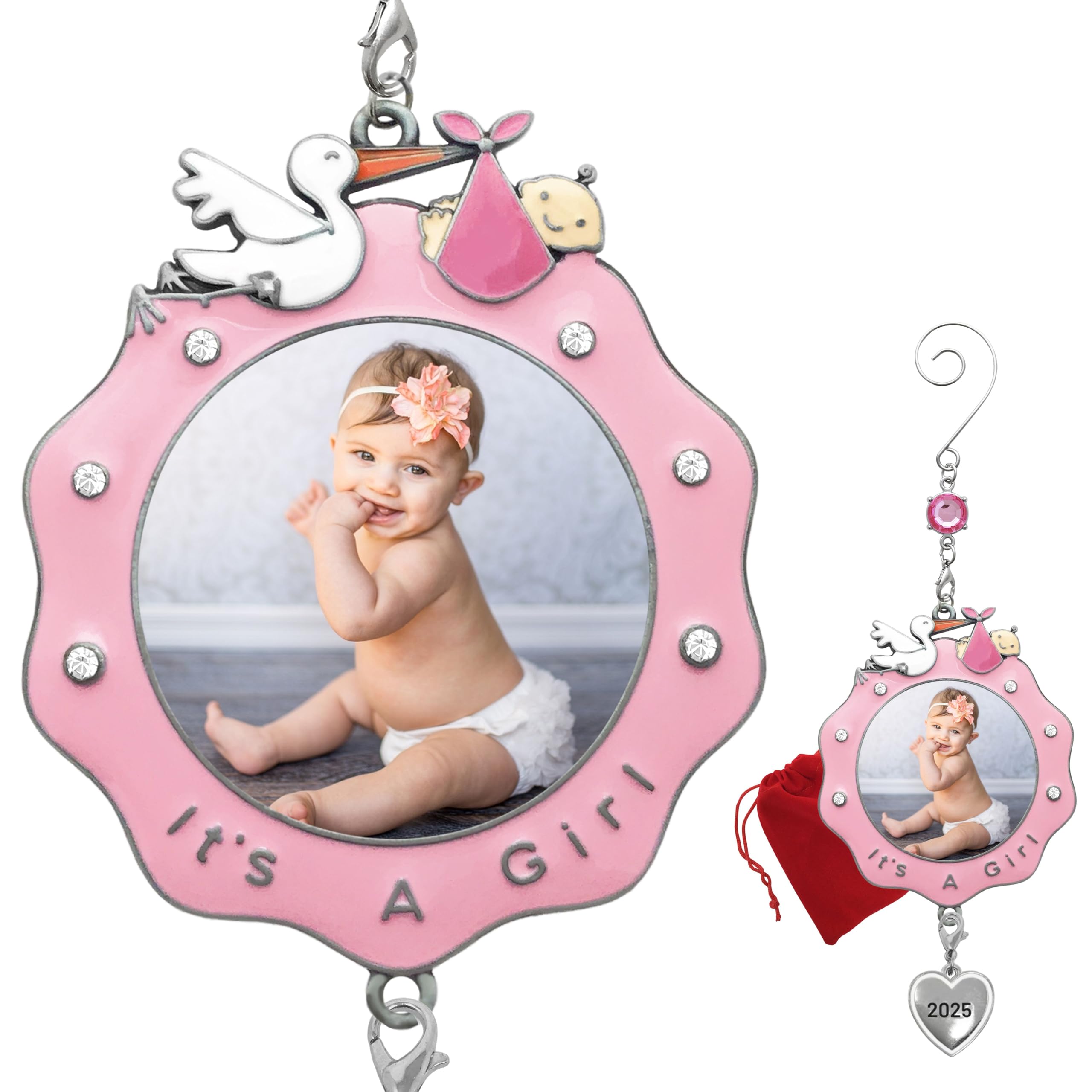 2872 - IT'S A GIRL ENAMELED/JEWELED PHOTO ORNAMENT
