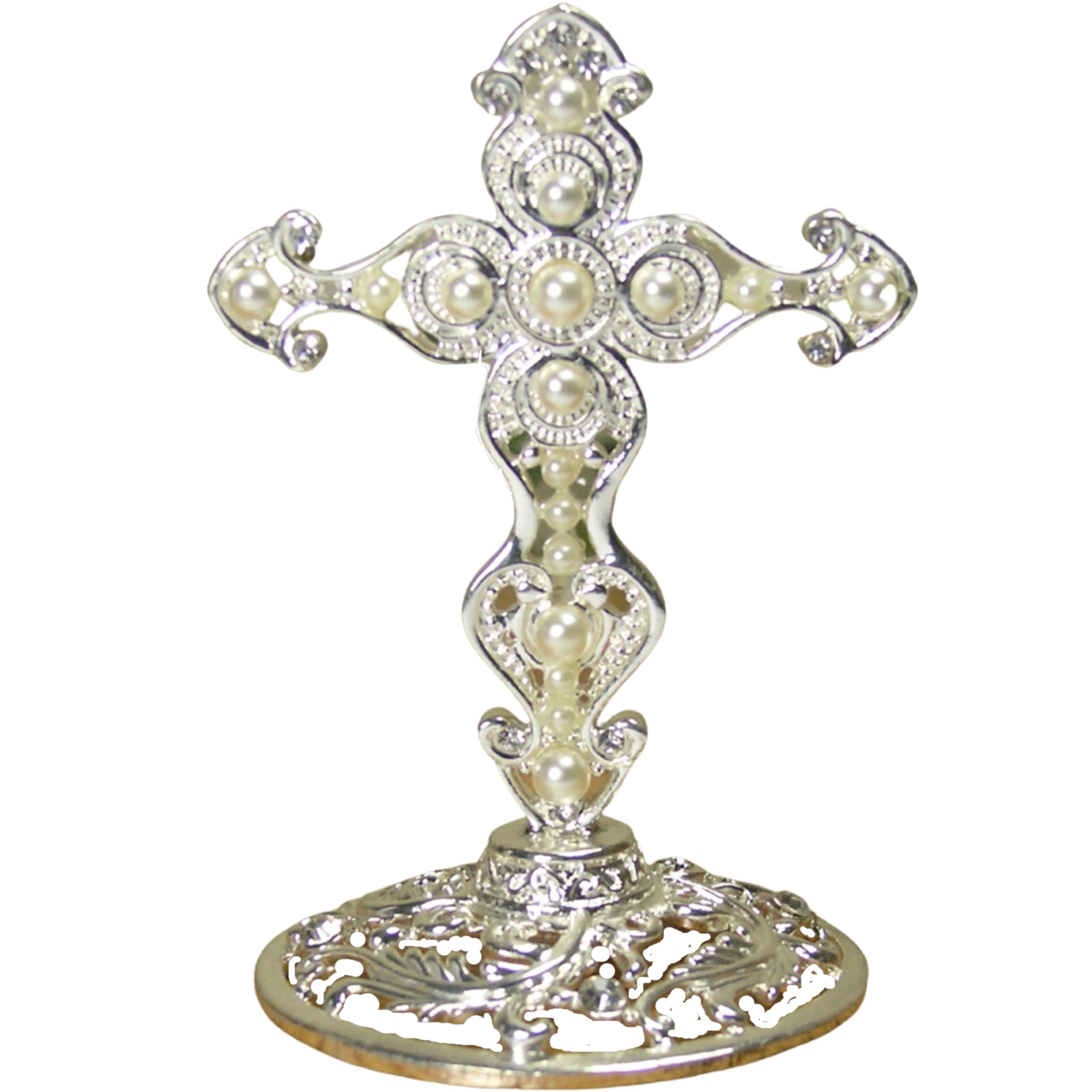2882 - SILVER JEWELLED FILIGREE CROSS ON BASE