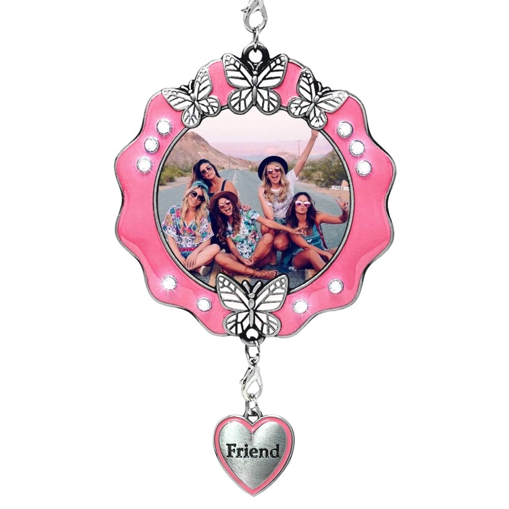 2909F - FRIEND PINK ENAMELED PHOTO ORN W/BUTTERFLIES