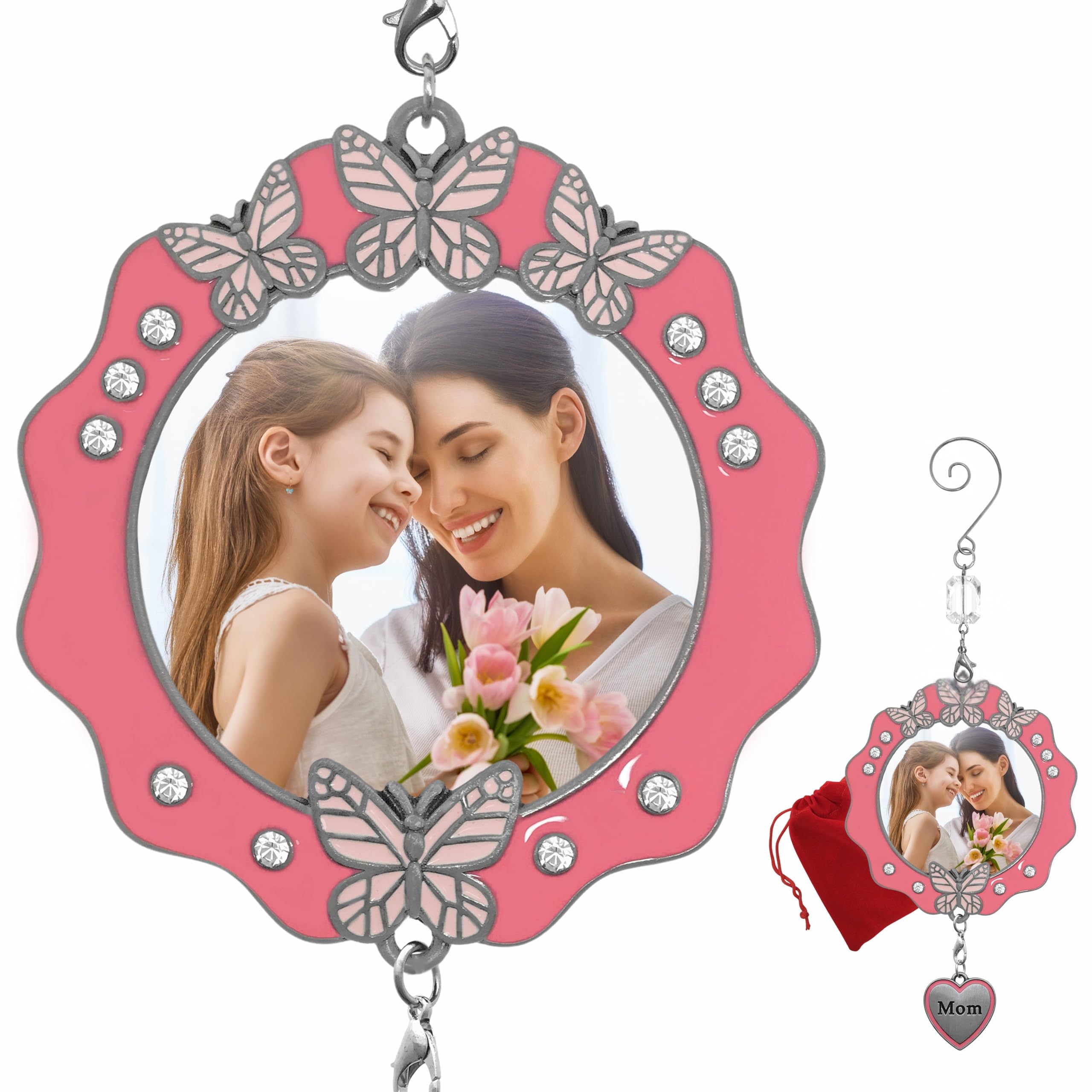 2909M - MOM PINK ENAMELED PHOTO ORN W/BUTTERFLIES