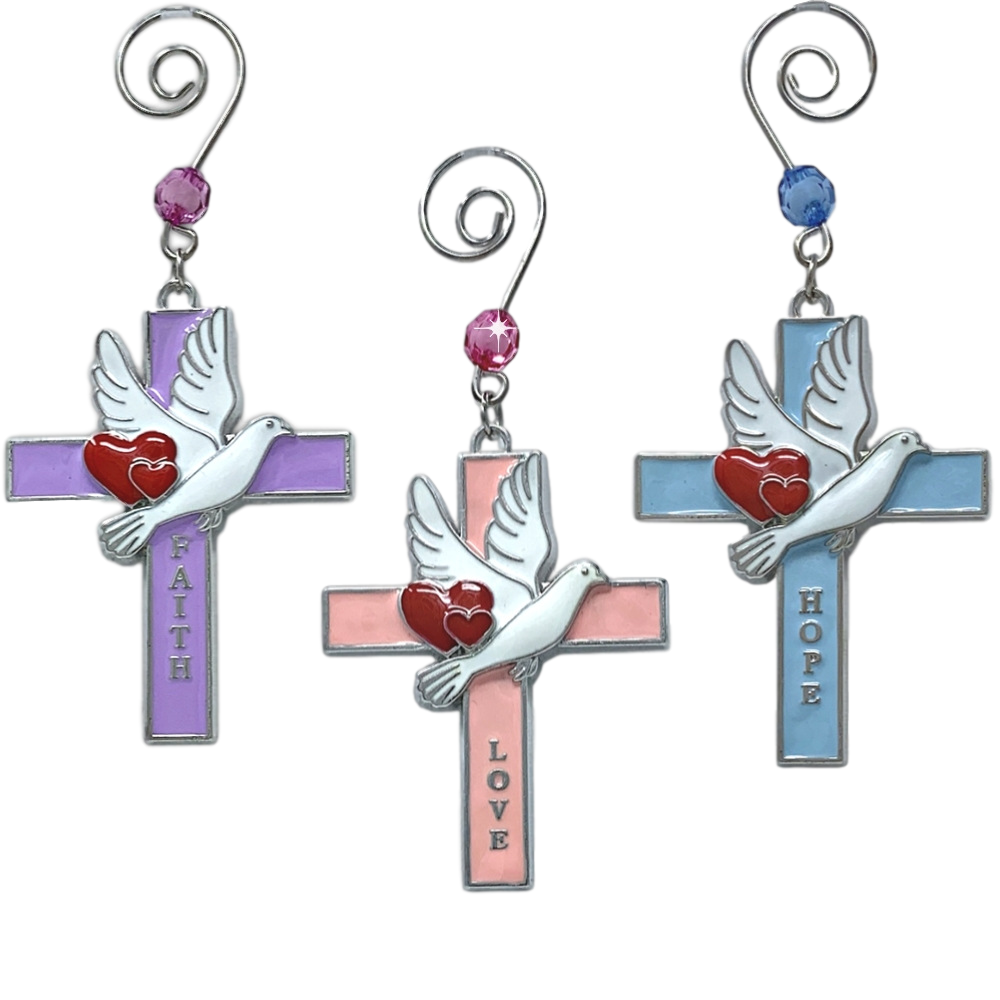 2979-1 - FAITH, HOPE, LOVE PASTEL ENAMELED CROSSES