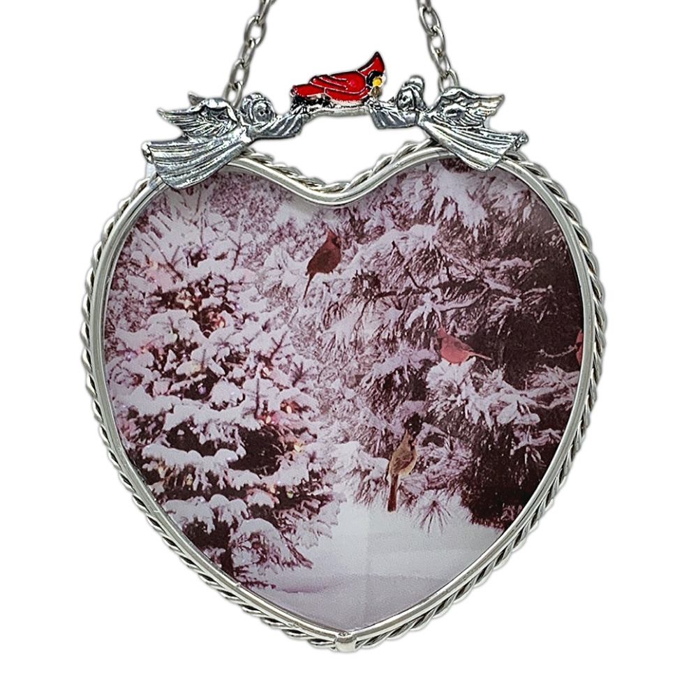 1877 - "When Cardinals Appear" Heart Shaped Suncatcher