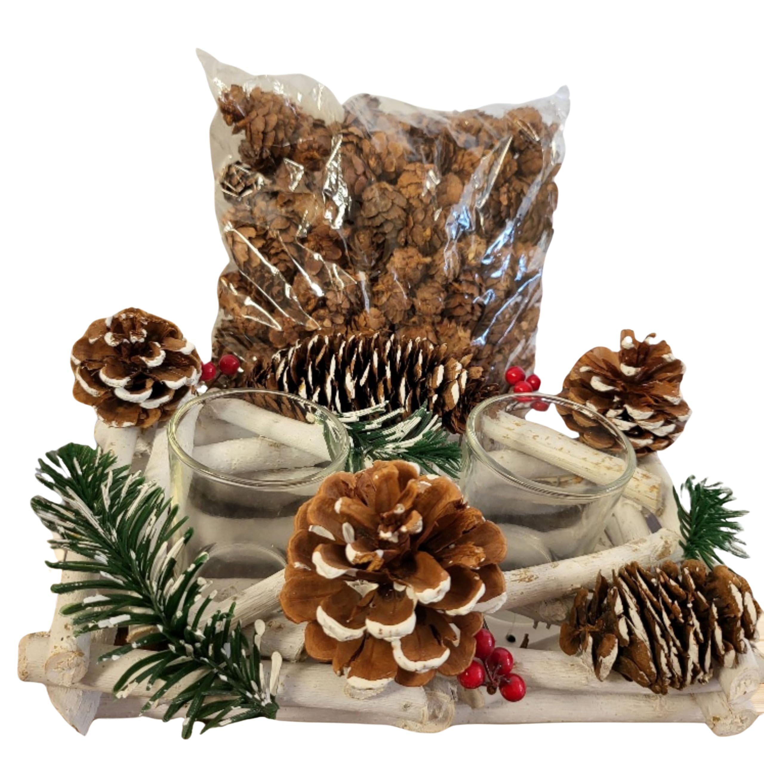 3477 - DUAL WOODLAND PINECONE CANDLE HOLDER w/CANDLES