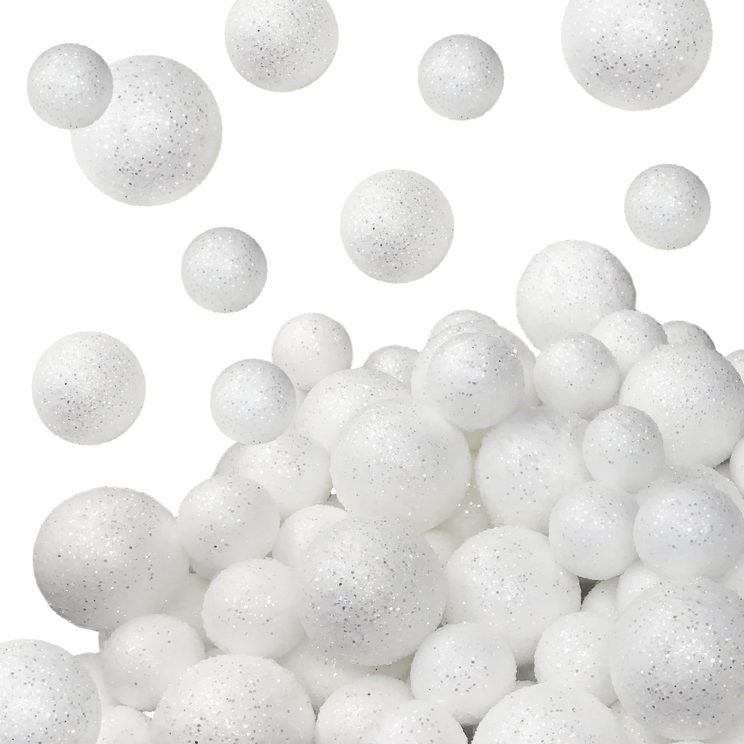 3581-2 - WHITE GLITTERED FILLER BALLS-ASSTD SIZES-500 PCS