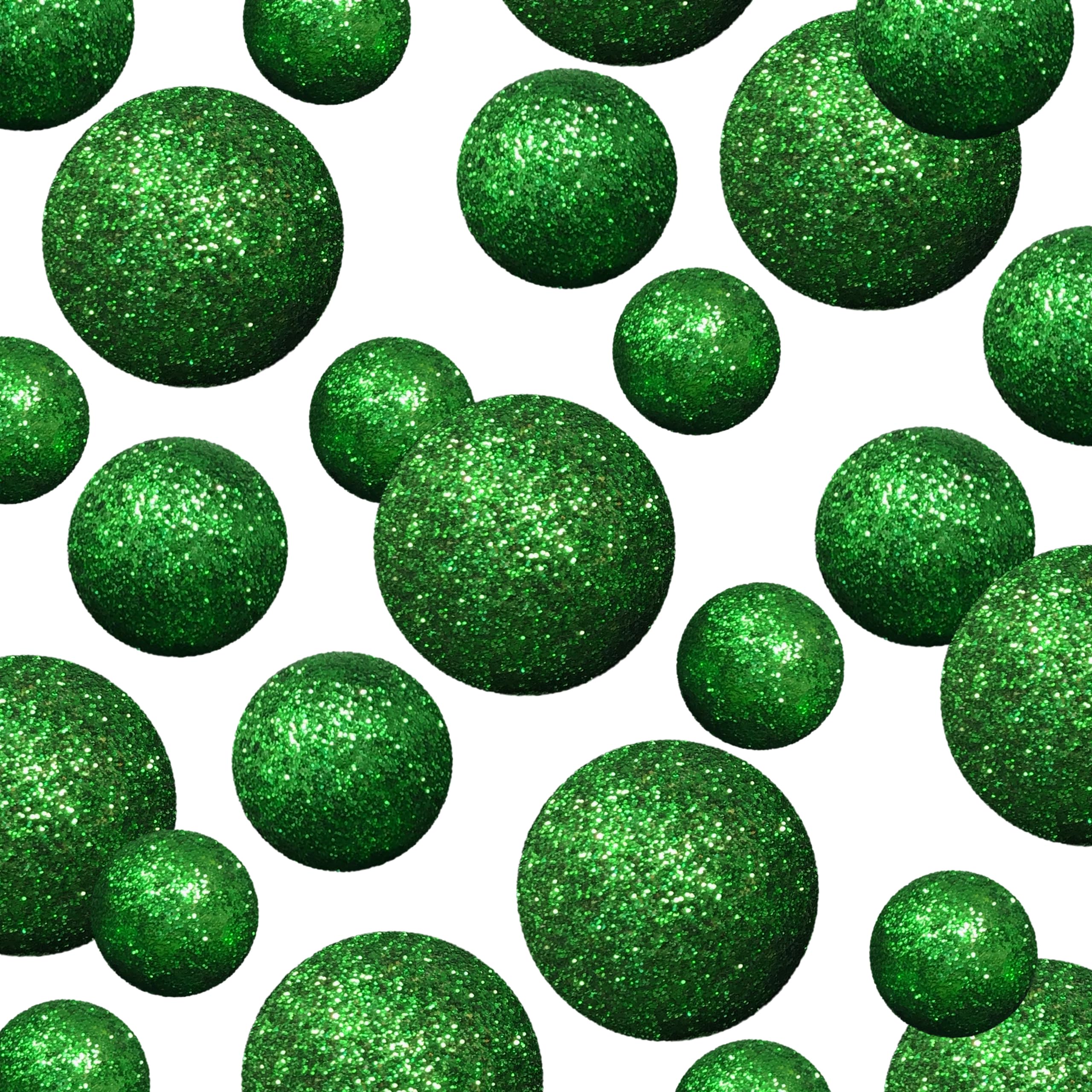 3581G - GREEN GLITTERED FILLER BALLS-ASSTD SIZES-500 PCS