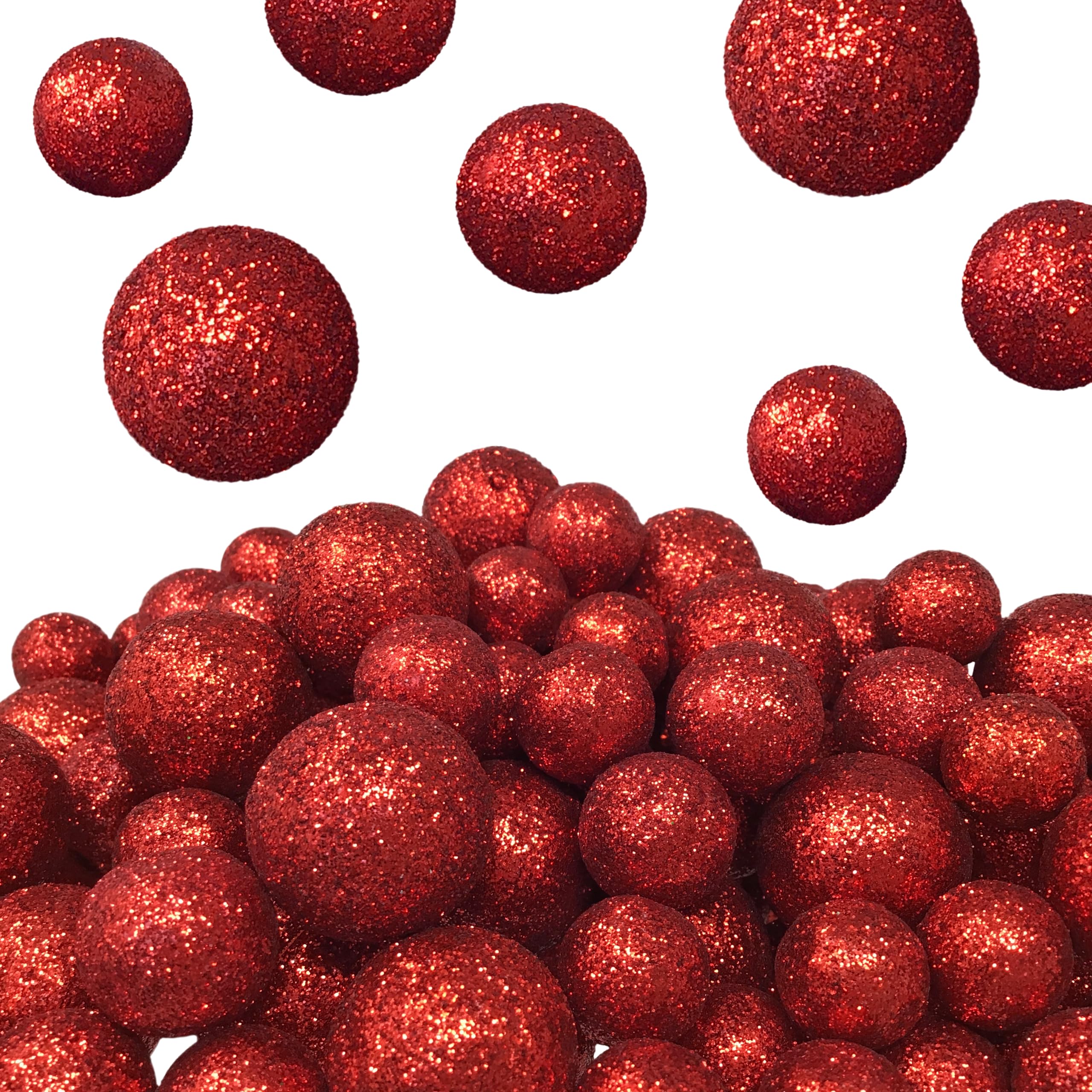 3581R - RED GLITTERED FILLER BALLS-ASSTD SIZES-500 PCS