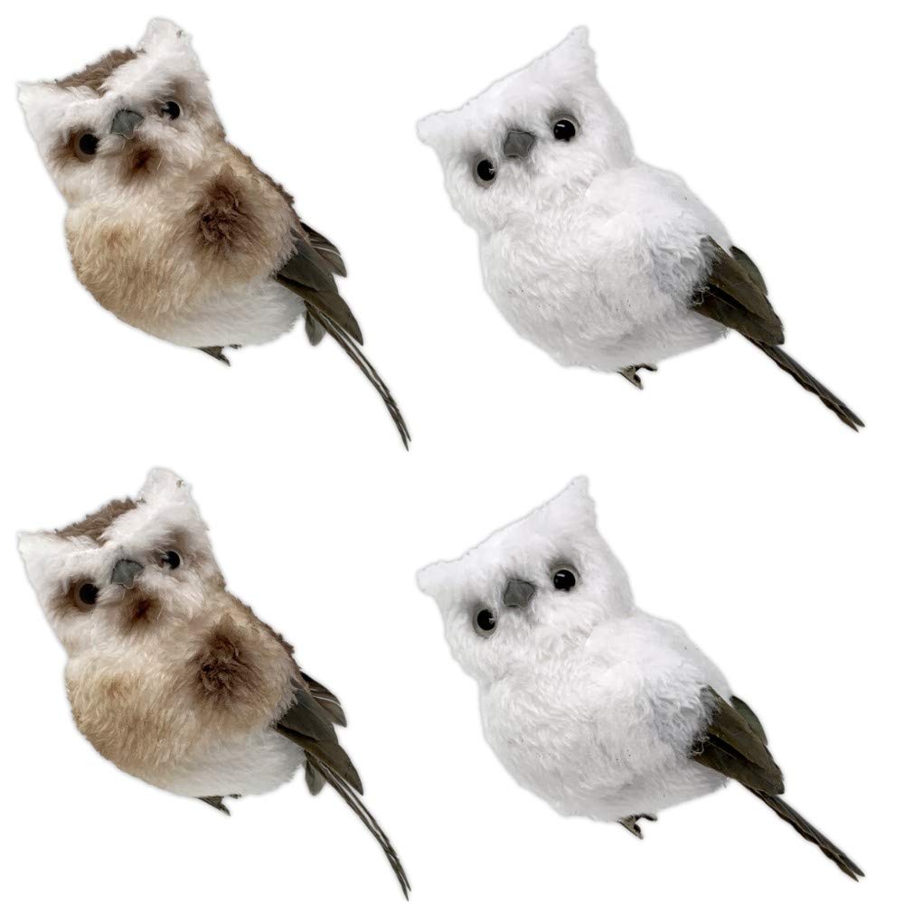 3613 - SET/4 -OWL CLIP ON BIRDS -2 EACH COLOR -5" TALL