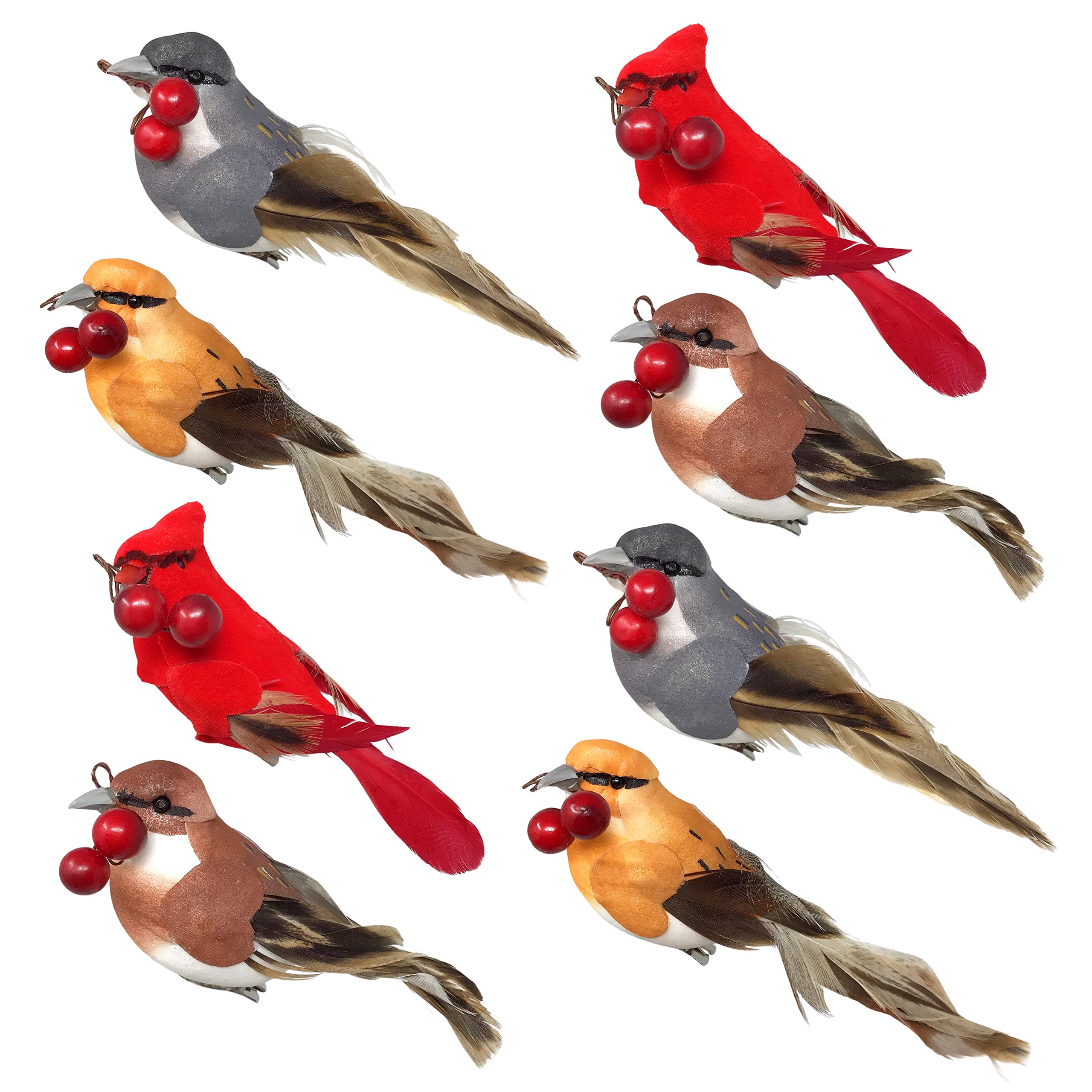 3637 - SET/8 -SONGBIRD CLIPS w/BERRIES -2 EA-4 STYLES -4" LONG