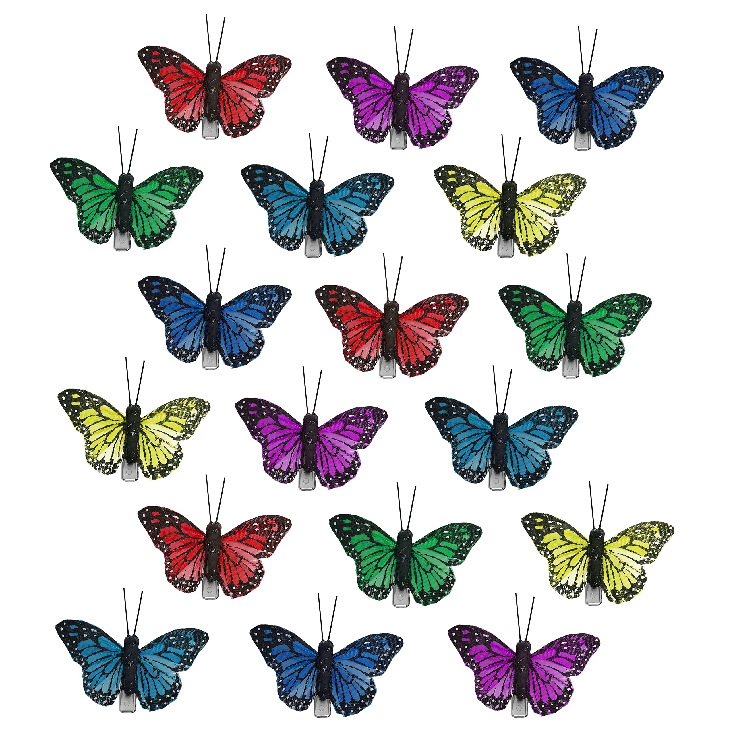 3639 - SET/18 -BUTTERFLY CLIP-ONS -3 EA-6 COLORS -2" WIDE