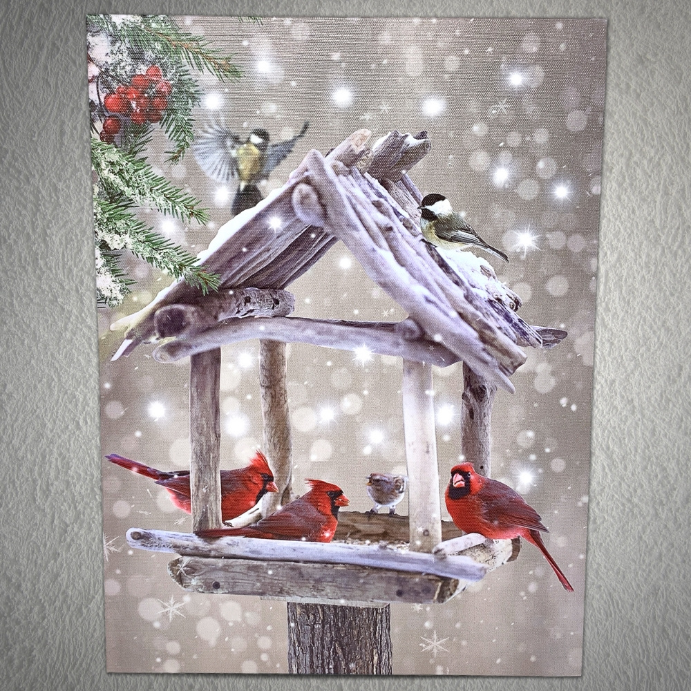 2661 - CANVAS PRINT- CRDINALS AND BIRD FEEDER