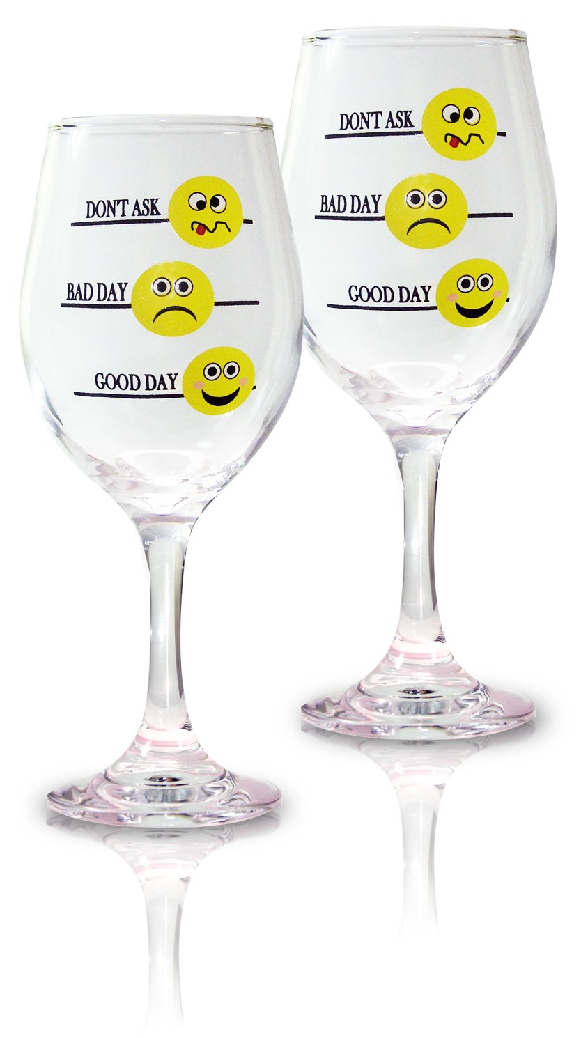 6062 - EMOJI STEMMED WINE GLASSES - SET/2 