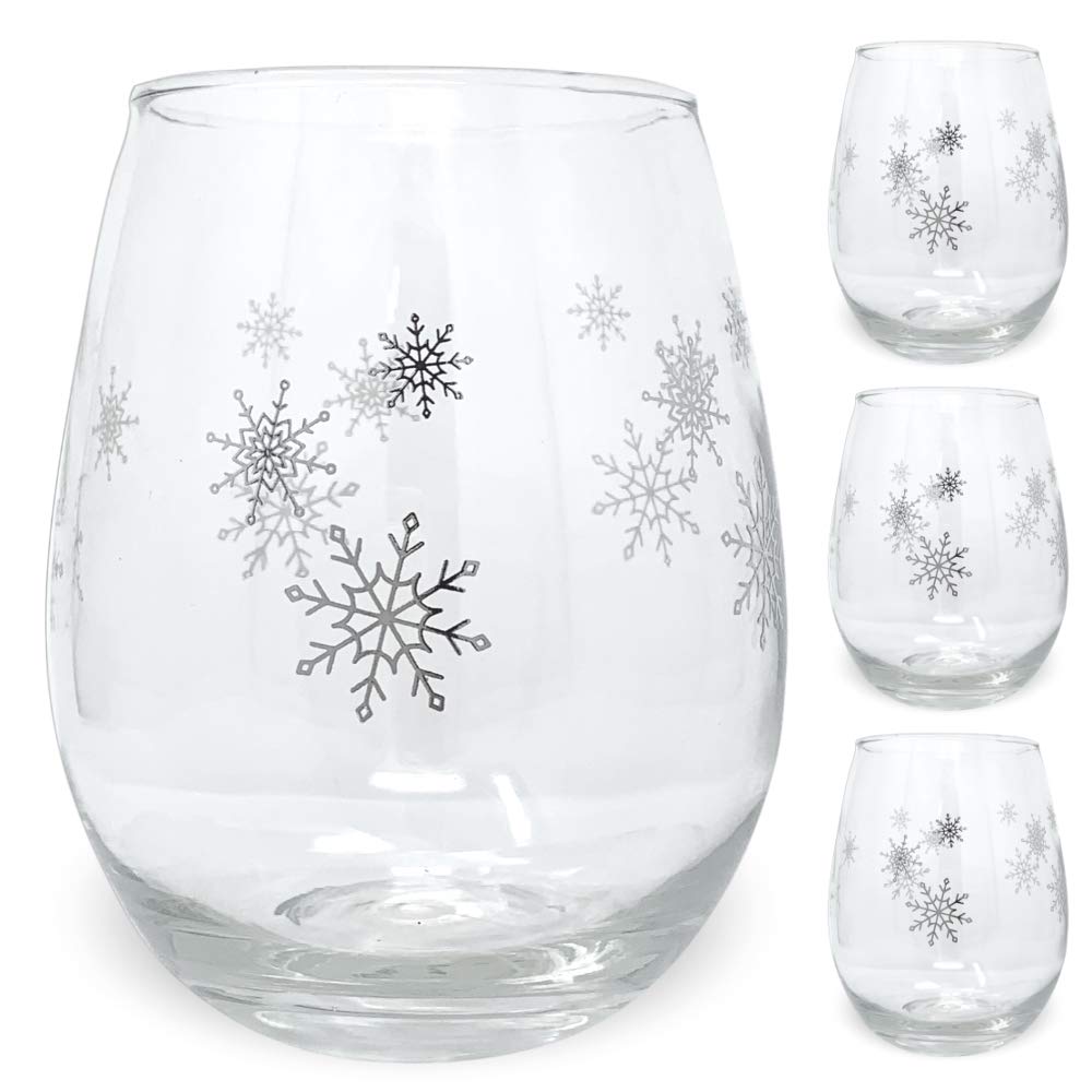 6064 - SNOWFLAKE STEMLESS WINE GLASSES - S/4