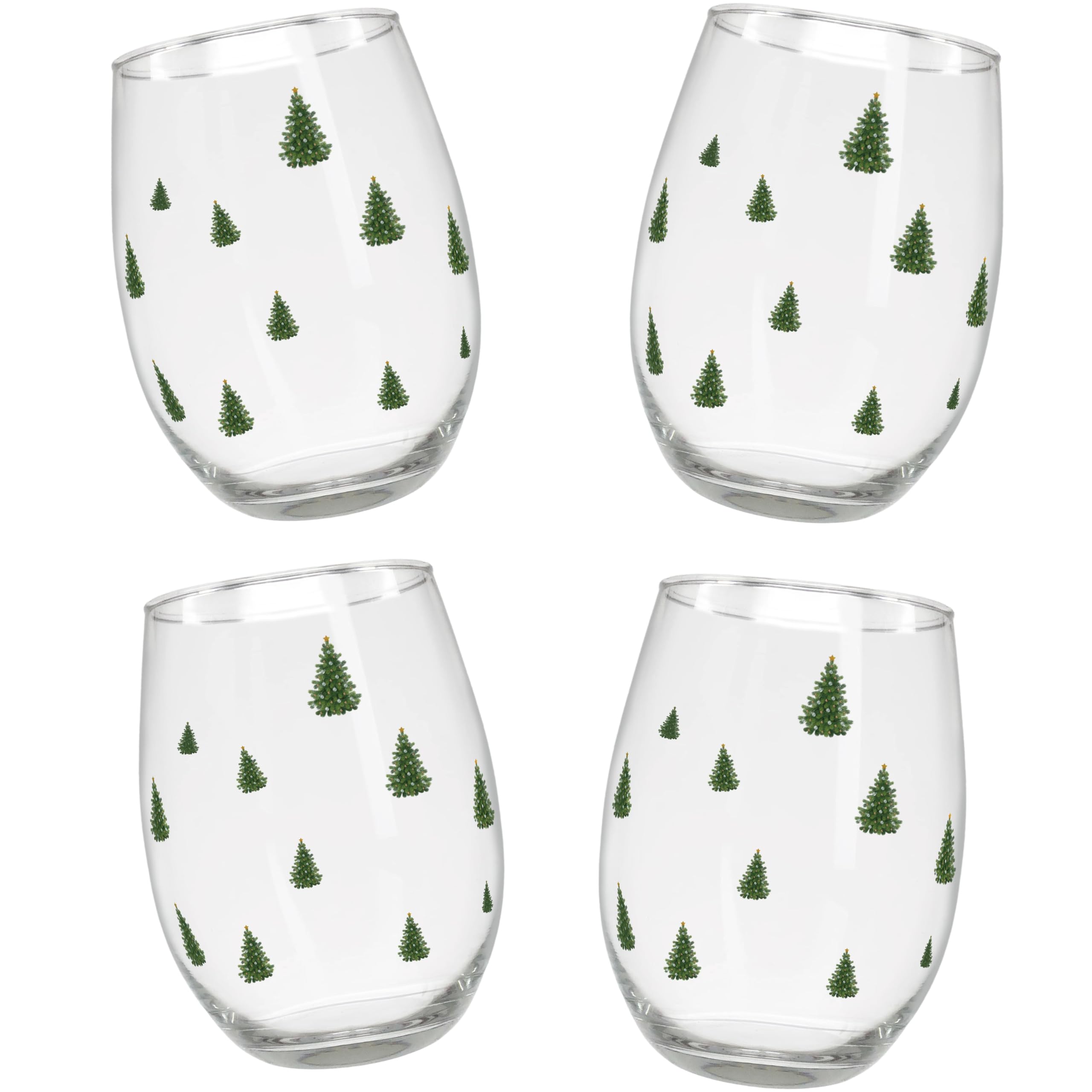 6078 - CHRISTMAS TREE STEMLESS WINE GLASSES - S/4