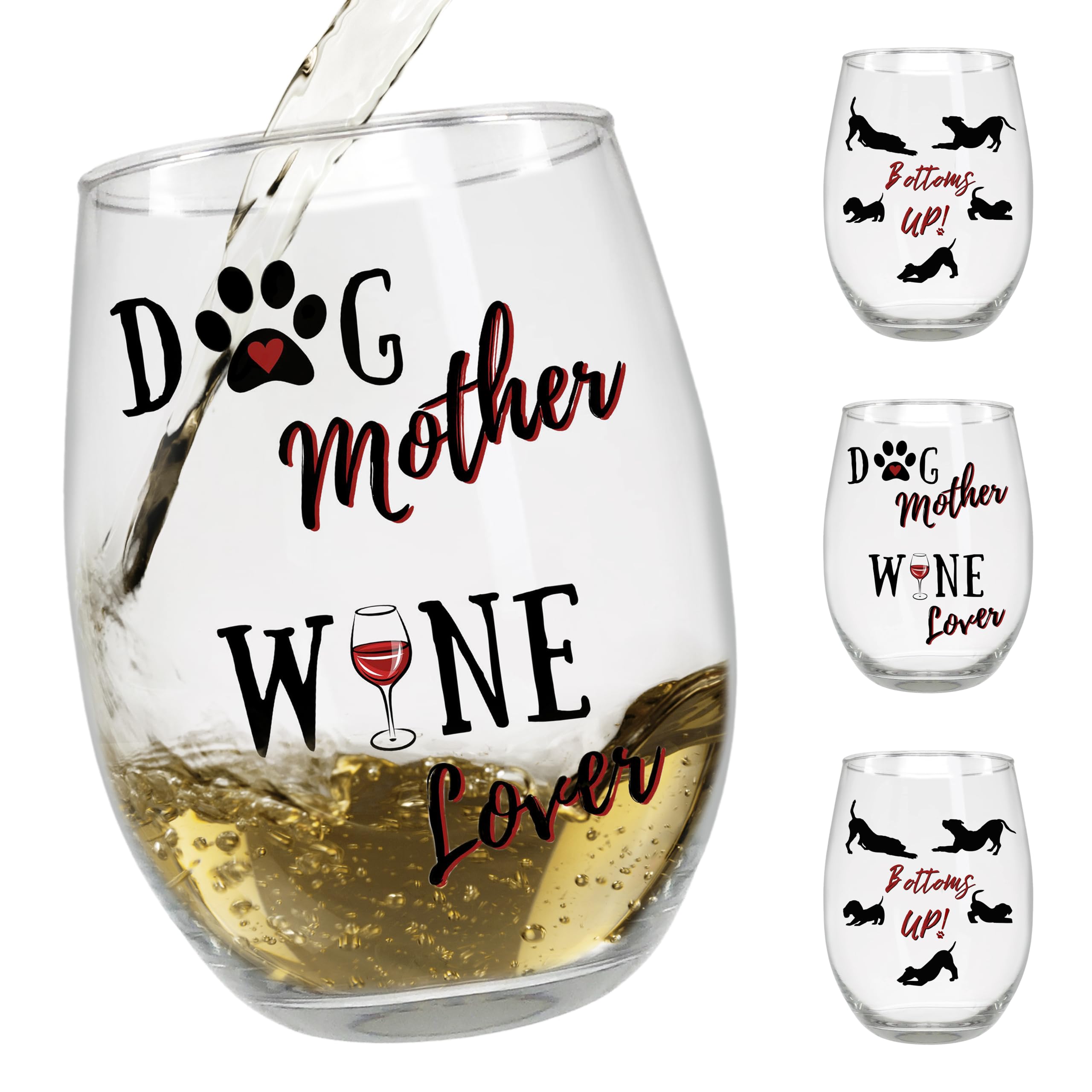 6080 - DOG MOM STEMLESS WINE GLASSES - S/4