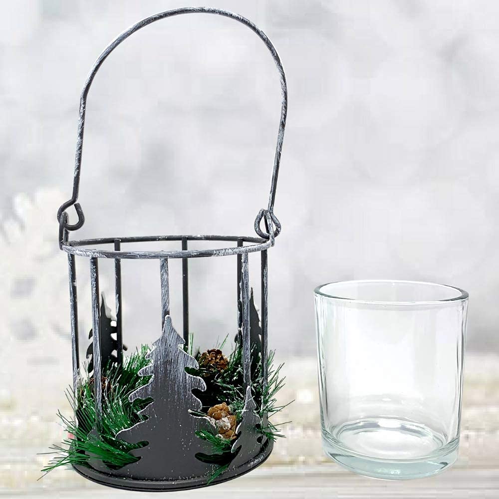 9302 - PINE TWIGS, TREES & PINECONES w/GLASS HOLDER & HANDLE