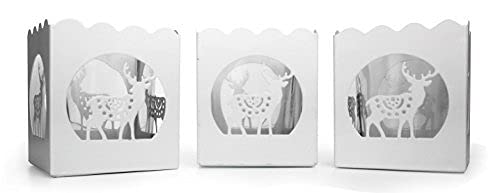 9306 - SET/3 -WHITE SQUARE REINDEER VOTIVE HOLDERS