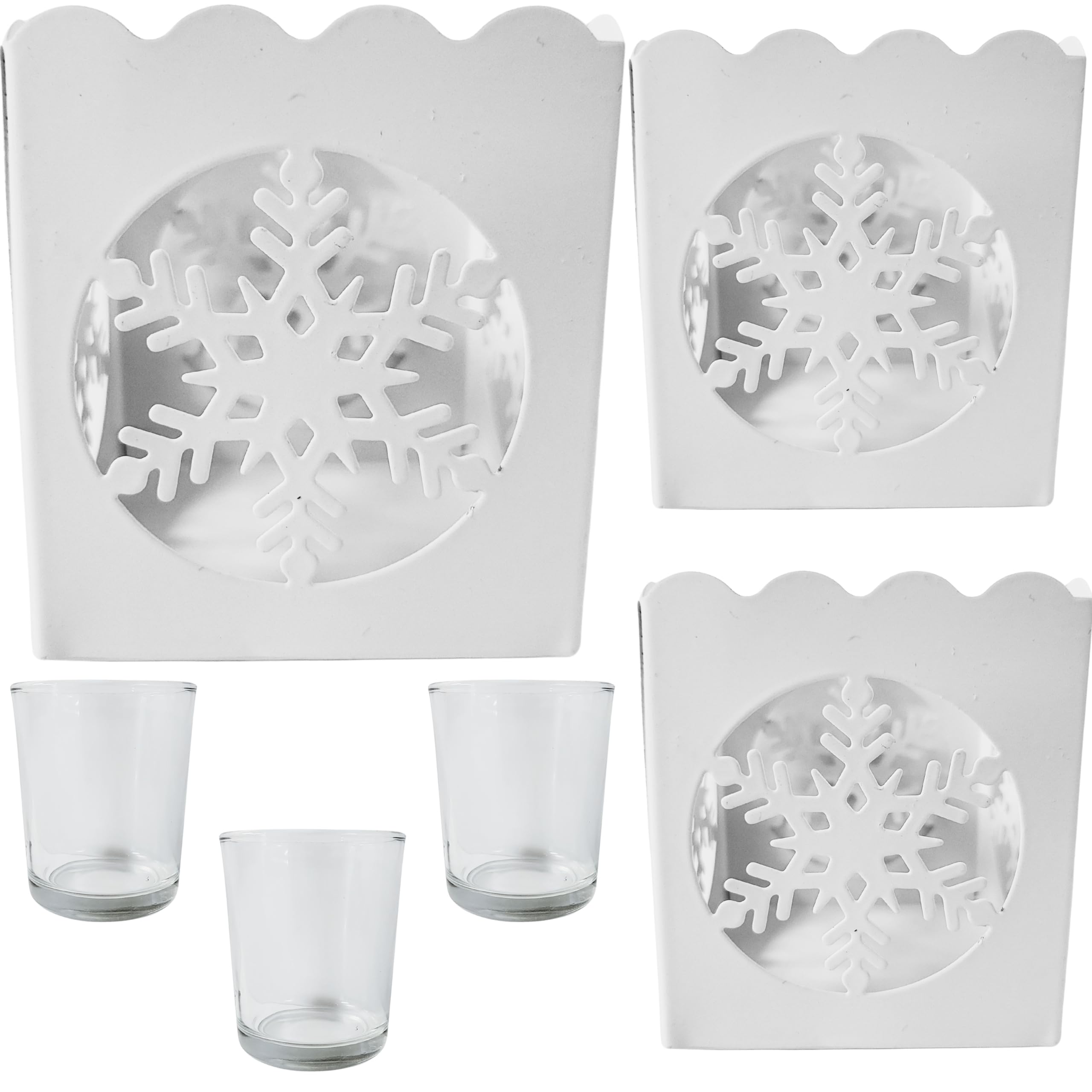 9305 - SET/3 -WHITE SQUARE SNOWFLAKE VOTIVE HOLDERS