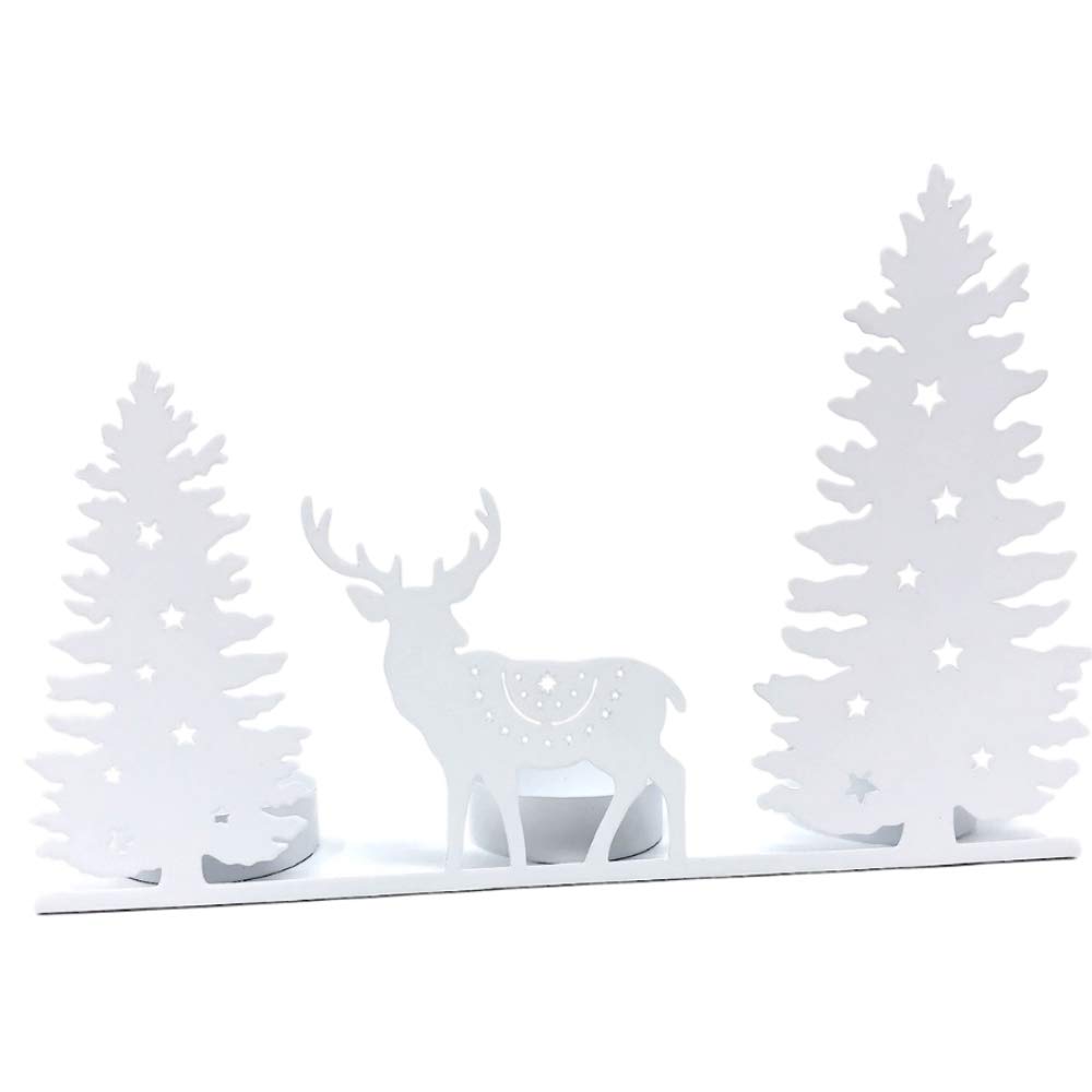 9307  - DEER & TREES WHITE 3 CANDLE VOTIVE HOLDER