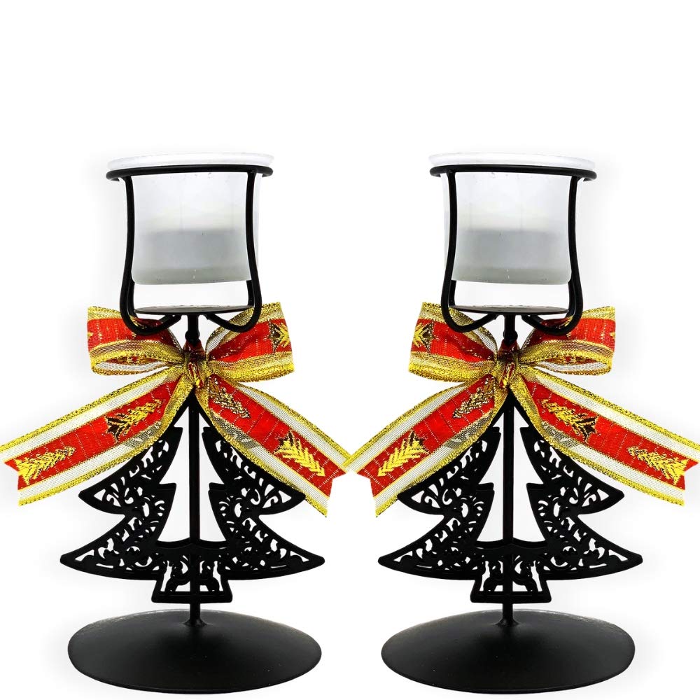 9405 - SET/2 -BLACK METAL VOTIVE HOLDERS w/TREES & BOWS