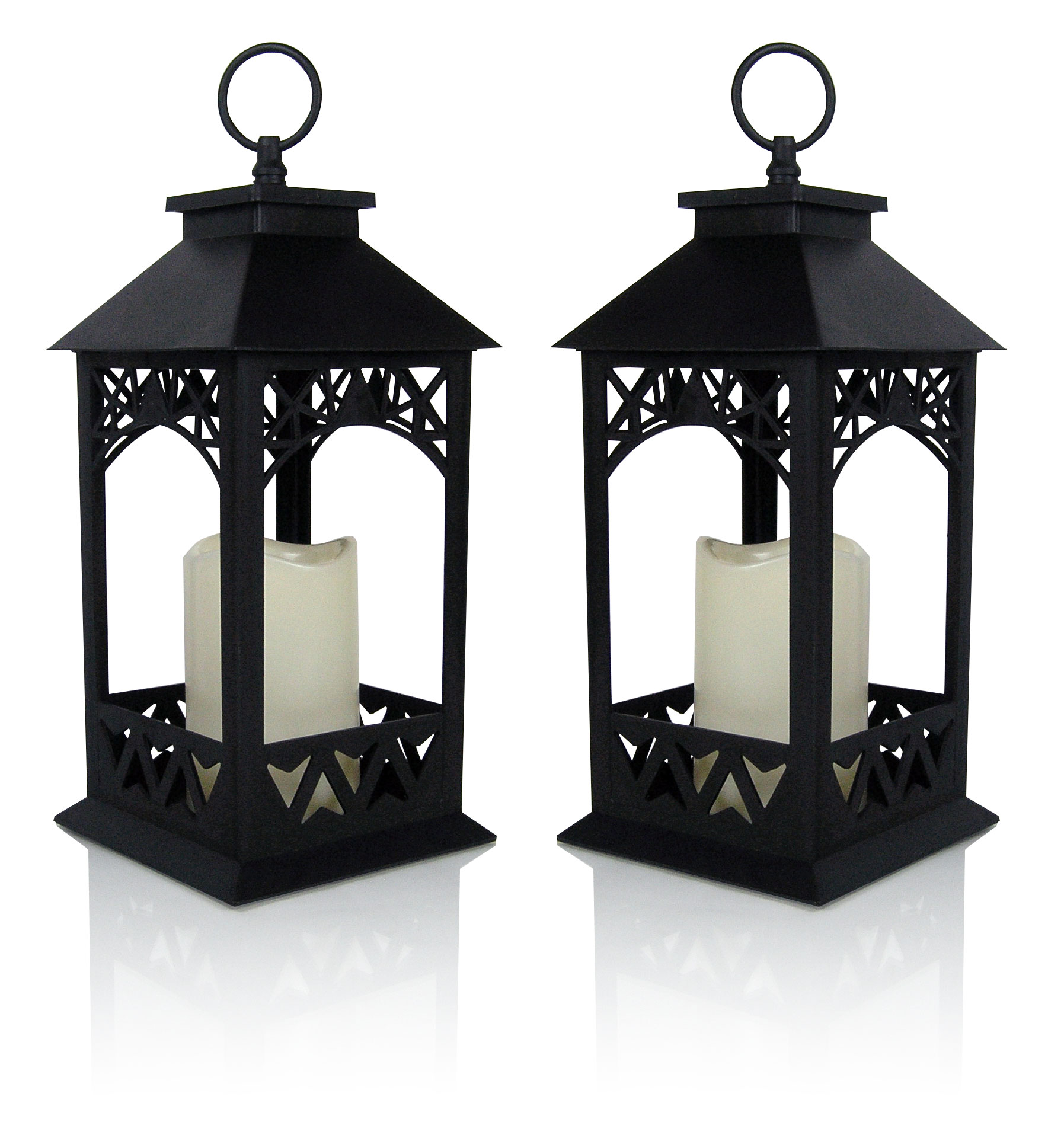 9605-2 - BLACK PLASTIC LATICE LANTERNS 