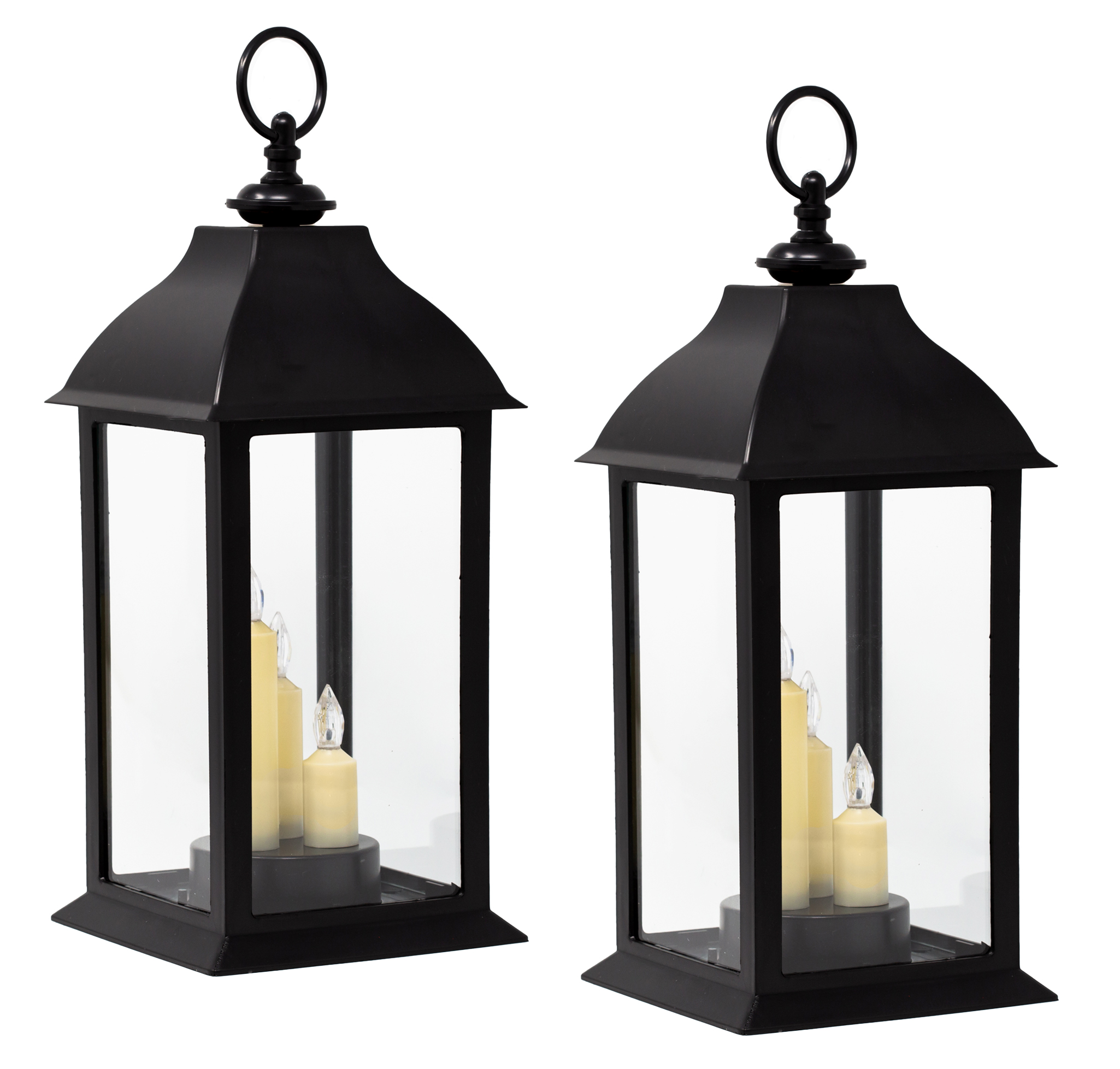 9621-2 - BLACK PLASTIC 3 CANDLE LANTERNS