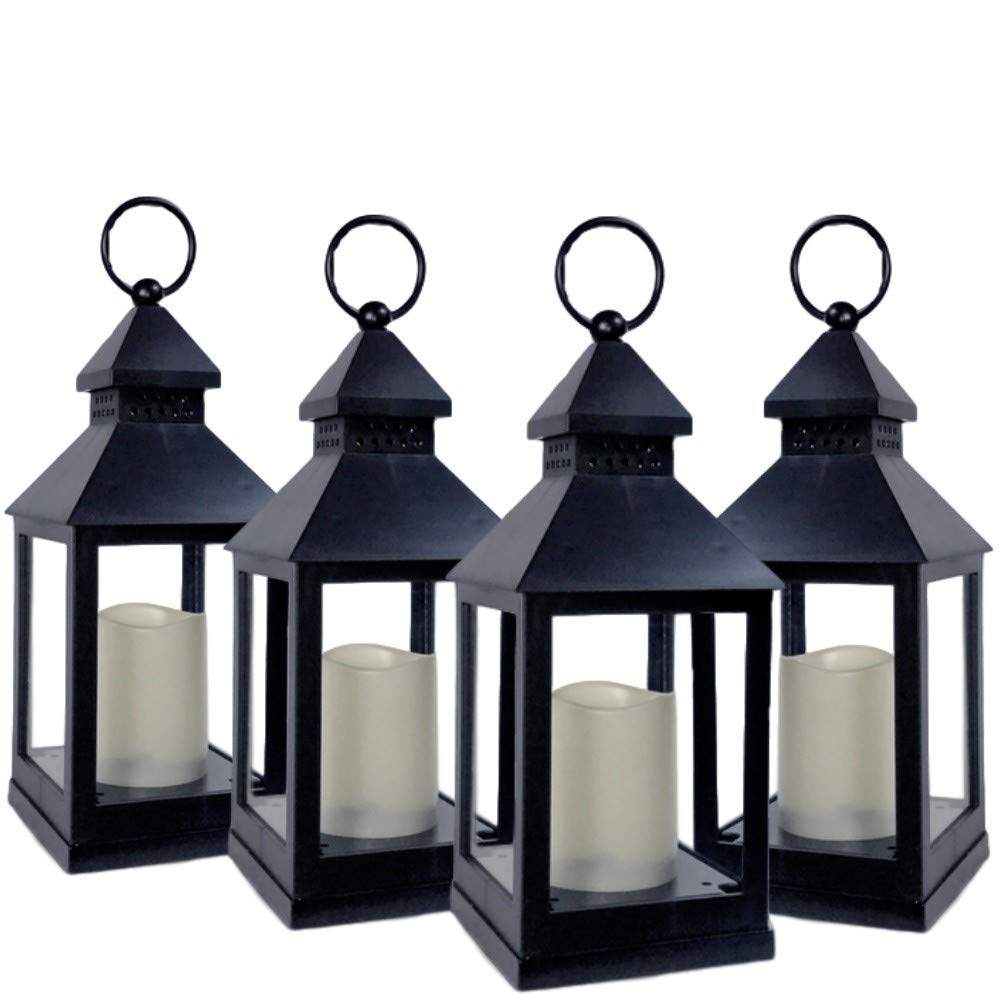 9634-4 - SET/4 -LED BLACK 9 3/8" LANTERNS - 11" H