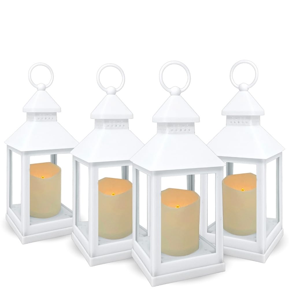 9634-4W - SET/4 -LED WHITE 9 3/8" LANTERNS - 11" H