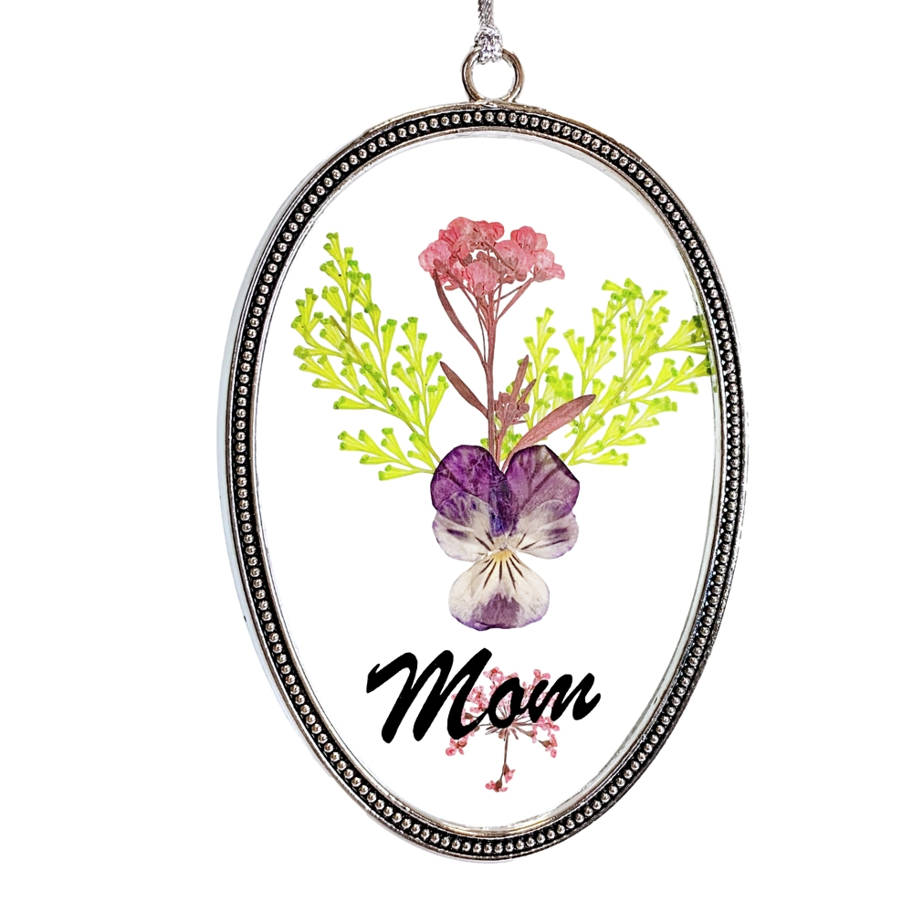 2187 -MOM PRESSED FLOWER OVAL SUNCATCHER