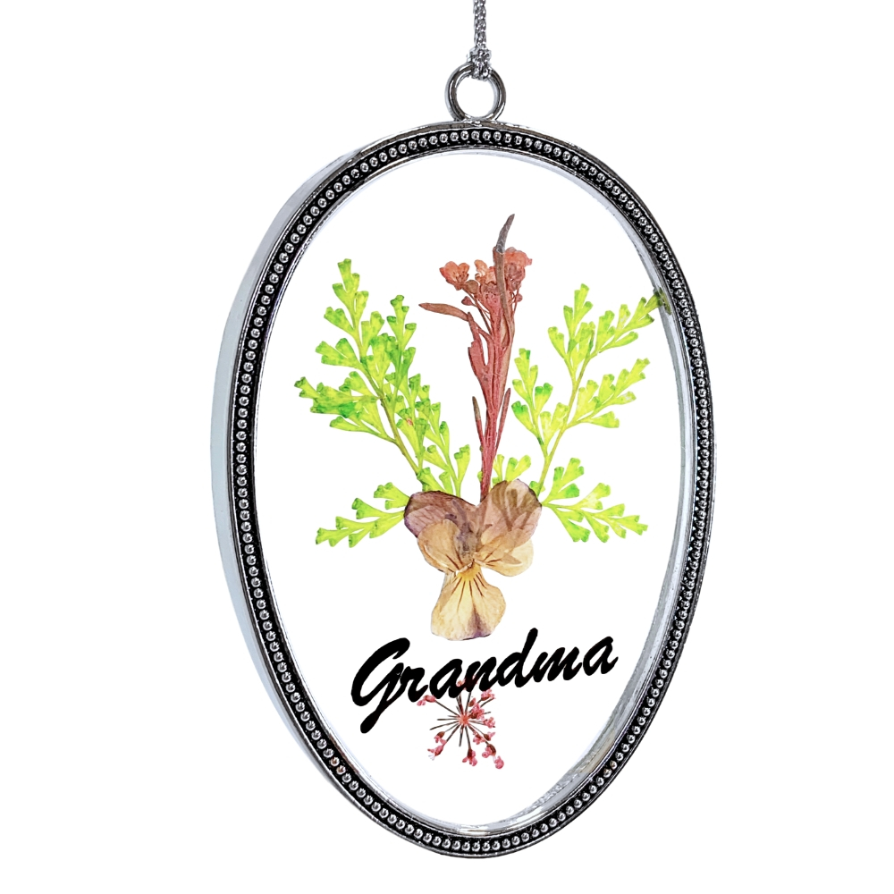 2188 - GRANDMA PRESSED FLOWER OVAL SUNCATCHER