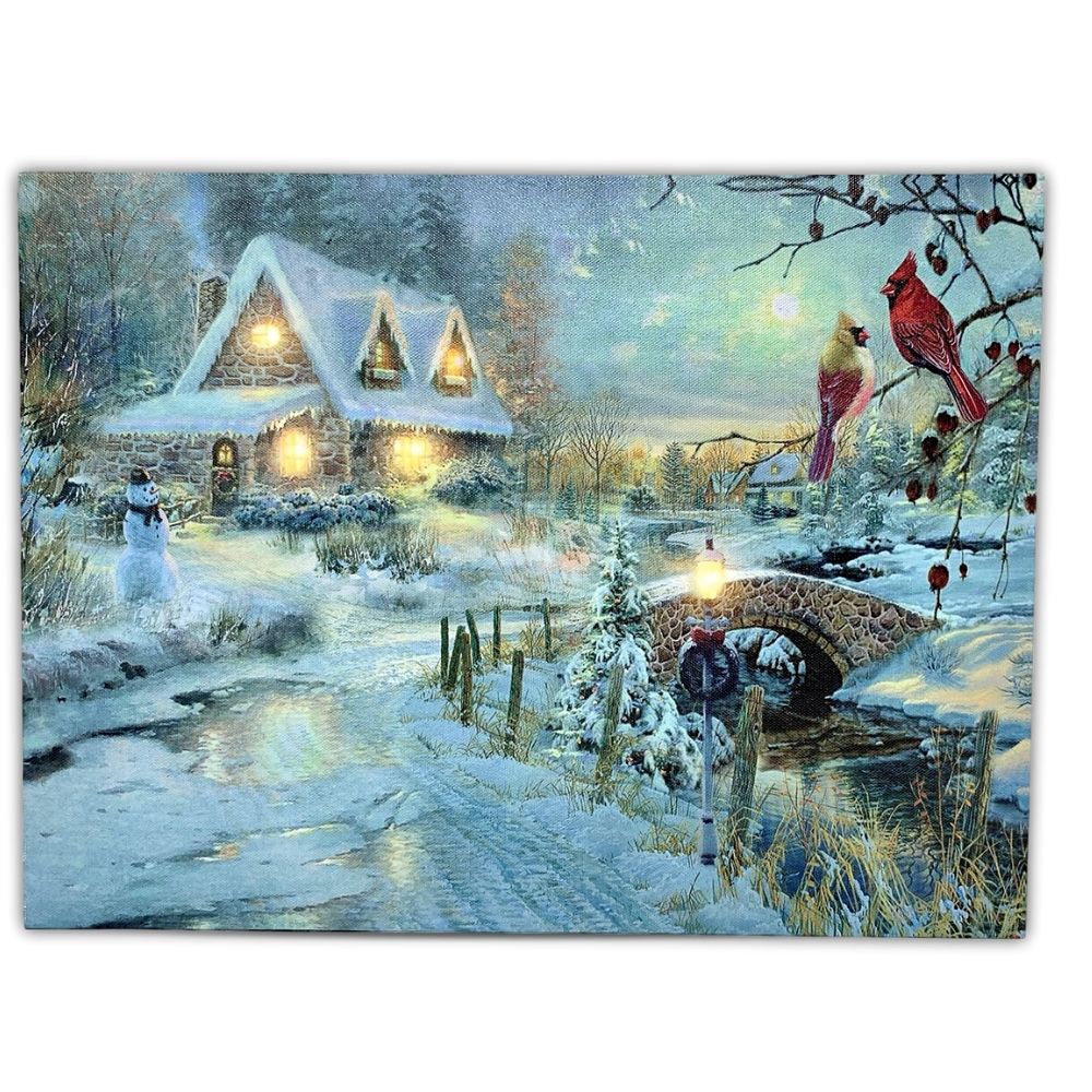 2571 LED CANVAS PRINT-COTTAGE/CARDINALS