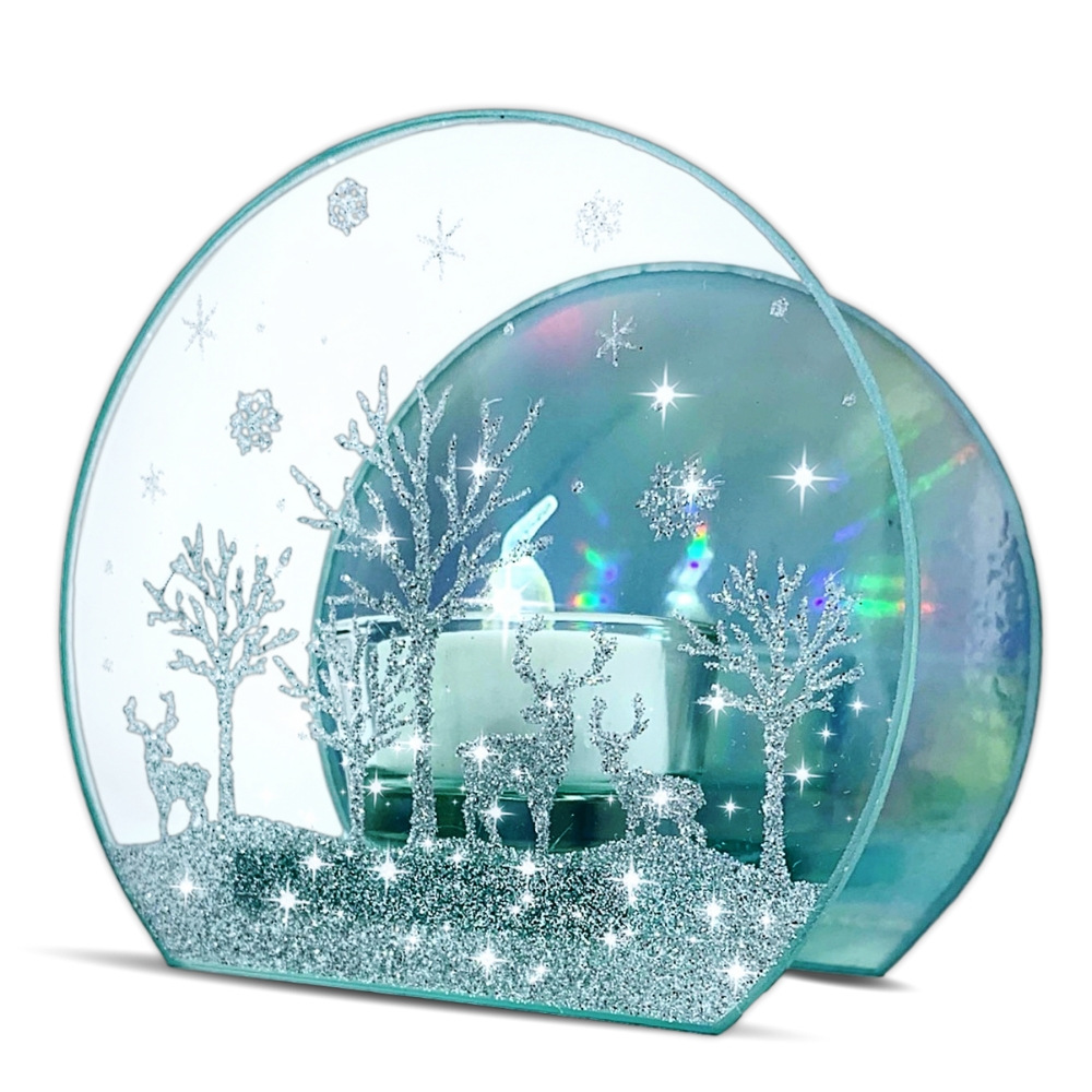9733 - DEER & TREES -ROUND MIRRORED HOLOGRAM HOLDER
