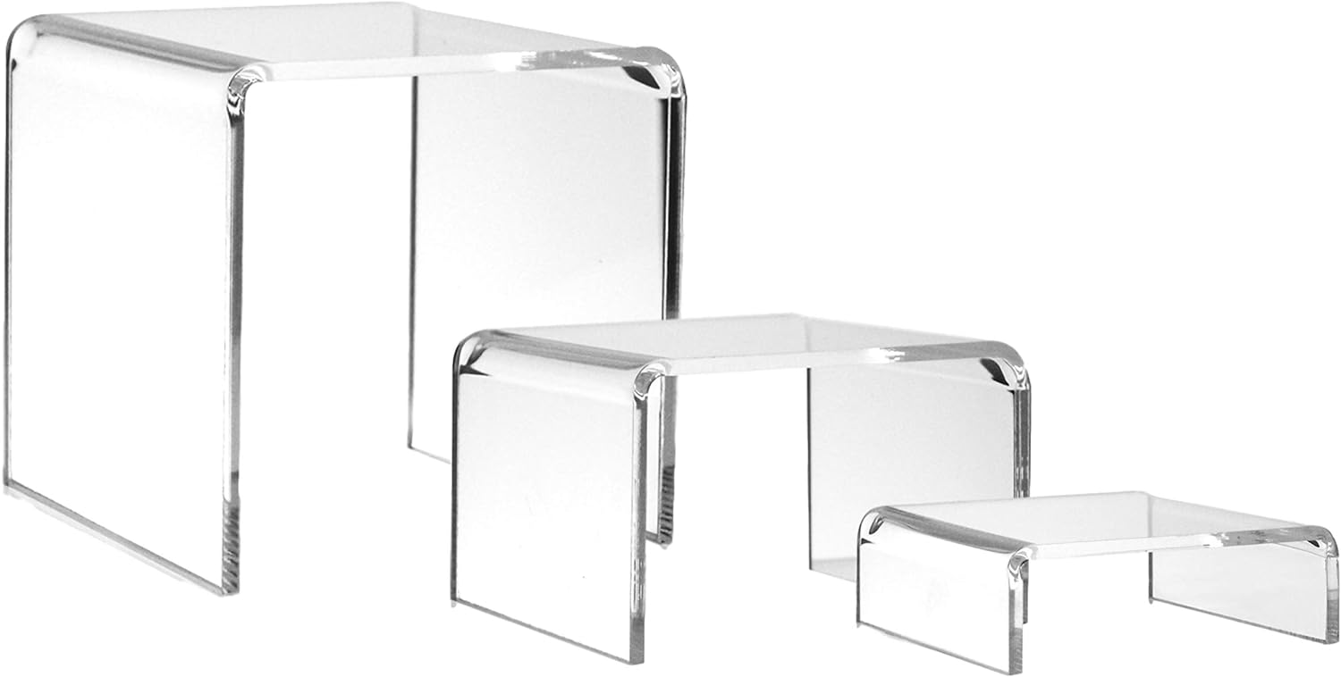 1375-S Clear Premium Acrylic Display Risers - Set of 4 - 1"H 2"H 3"H Stands