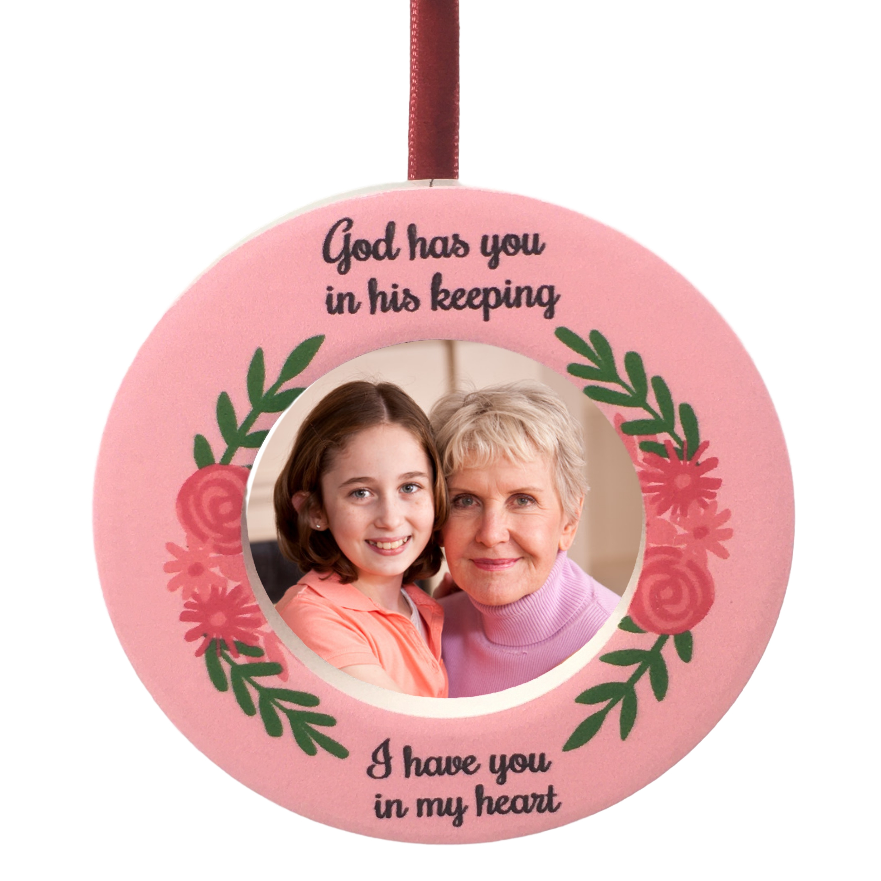 2224 - GOD HAS YOU IN HIS KEEPING CERAMIC PHOTO ORNAMENT 