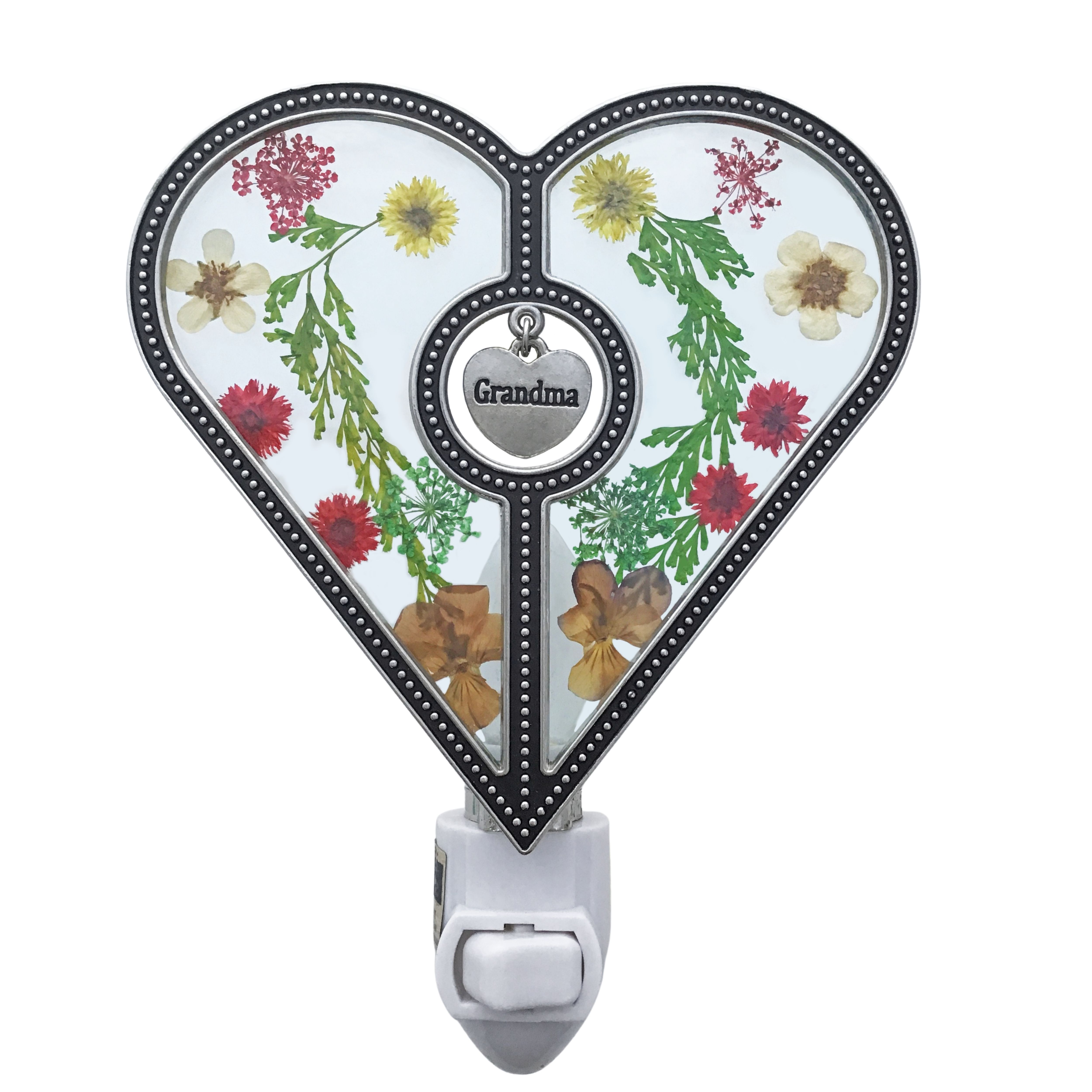 2499 - GRANDMA PRESSED FLOWER HEART NIGHT LIGHT