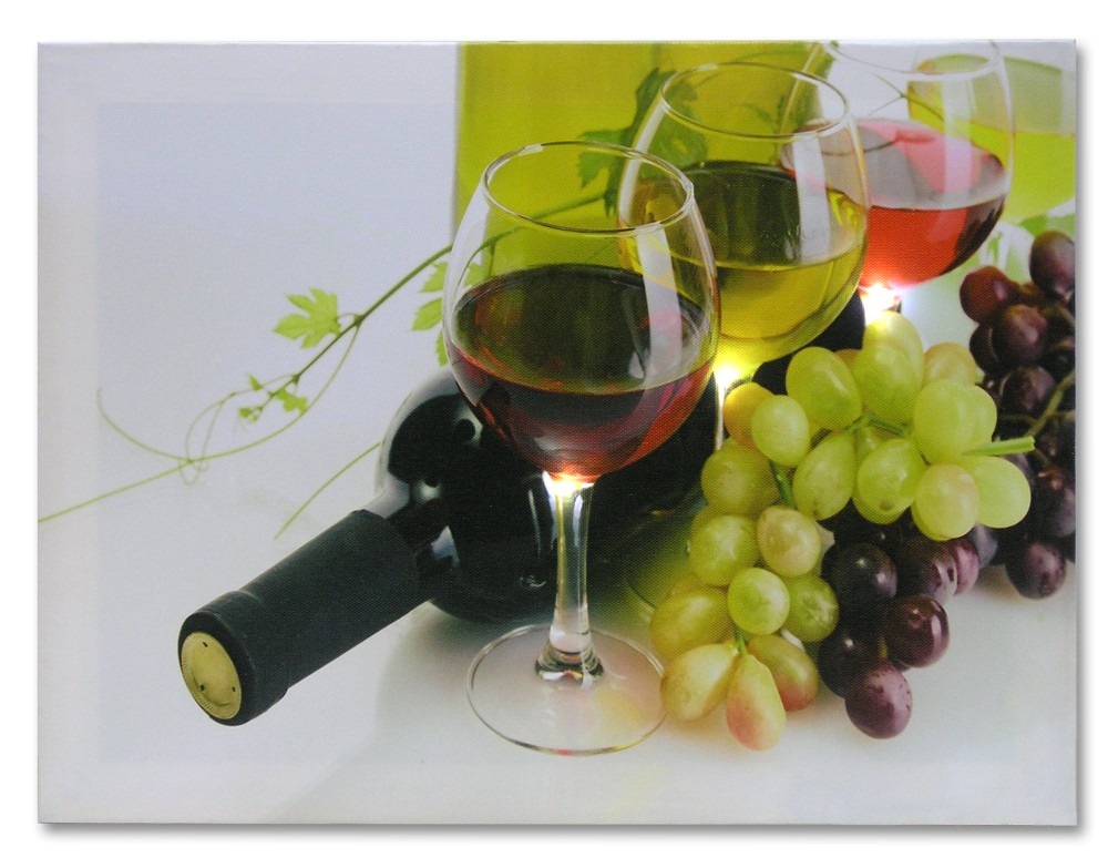 2579 LED CANVAS PRINT- WINE GLASSES/BOTTLE/GRAPES
