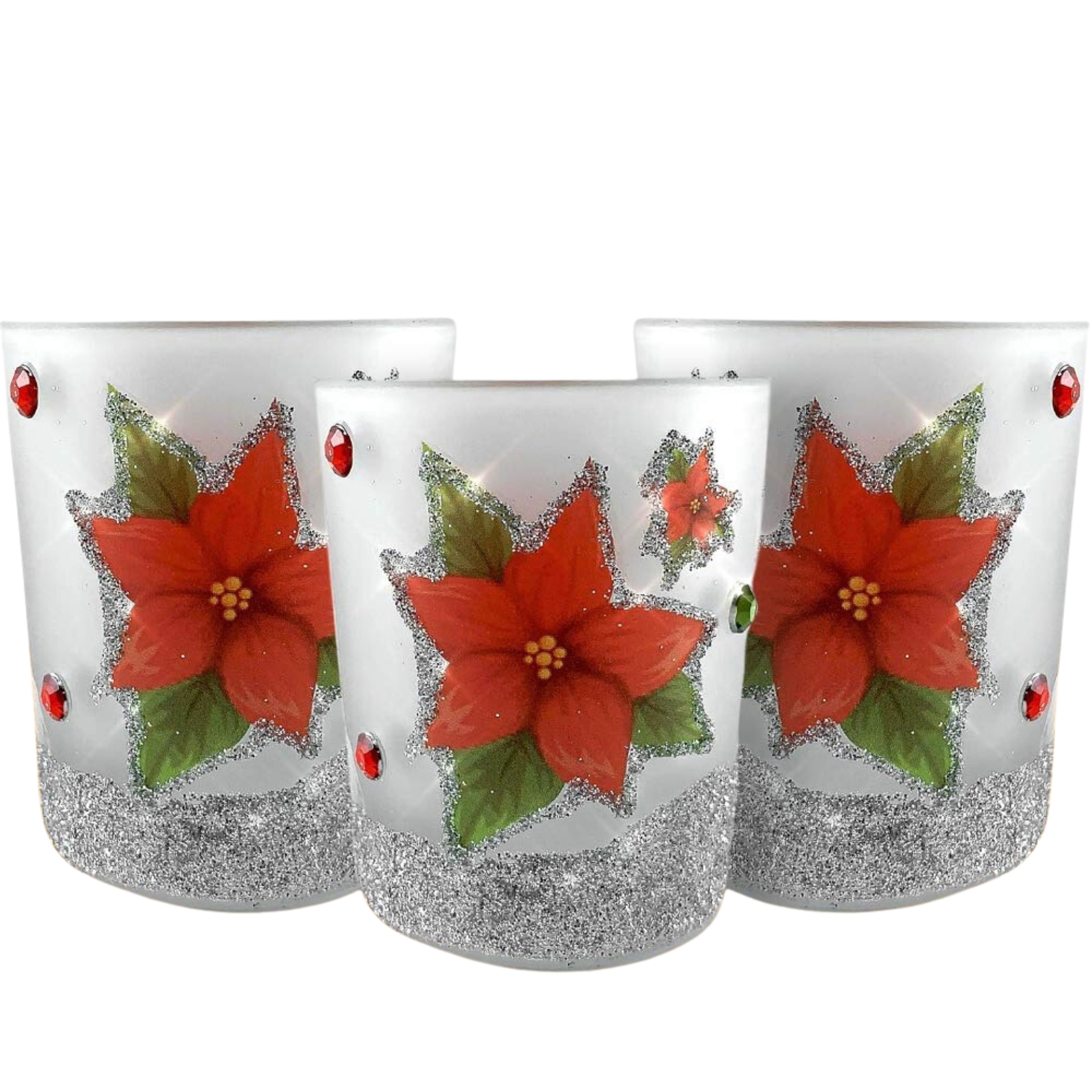 9738 - GLITTERED POINSETTIA VOTIVE HOLDERS