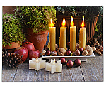 2551 LED Canvas - Christmas 4 Taper Candles in Nuts, an Apple and 2 Star Candles