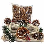 3477 - DUAL WOODLAND PINECONE CANDLE HOLDER w/CANDLES