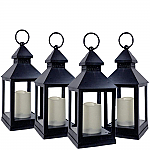 9634-4 - SET/4 -LED BLACK 9 3/8" LANTERNS - 11" H