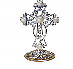 2879 - SILVER FILIGREE CROSS WITH PEARLS ON BASE