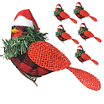 3636 - SET/6 -CARDINAL CLIPS w/HAT/BURLAP WINGS & TAIL-3.5" L