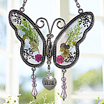 2419 Mom Butterfly Suncatcher With Pressed Flower Wings Between Glass