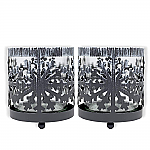 9304 - SET/2 -SNOWFLAKE ROUND METAL w/GLASS CANDLEHOLDERS