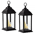 9621-2 - BLACK PLASTIC 3 CANDLE LANTERNS