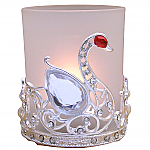 2885 - SILVER JEWELLED SWAN w/GLASS CANDLEHOLDER