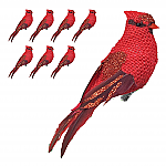 3638 - SET/8 -RED BURLAP CARDINALS w/CLIPS -5" LONG